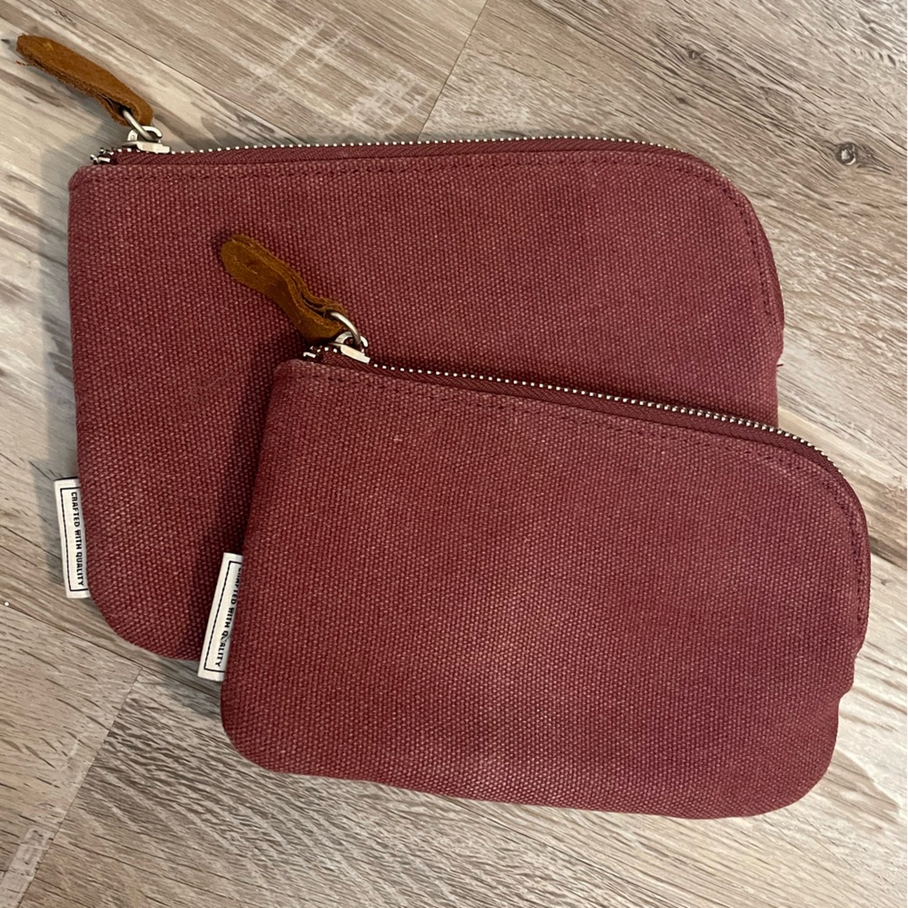 Travelon Burgundy Canvas Travel zipper pouch Bags Set of 2, RFID blocking wallet